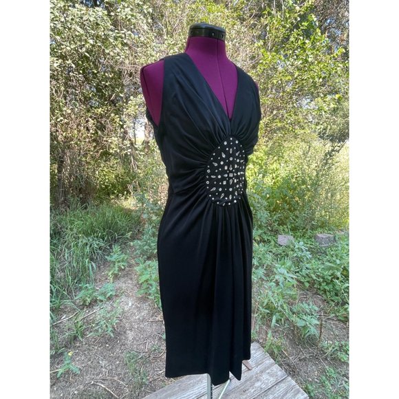 Vintage 1970s Slinky Black Dress With Glass Rhinestones S/M - Picture 8 of 16